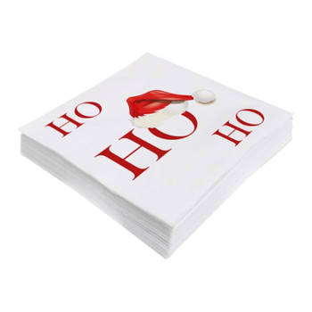 20x stuks kerst thema servetten wit Ho Ho Ho 33 x 33 cm - Feestservetten