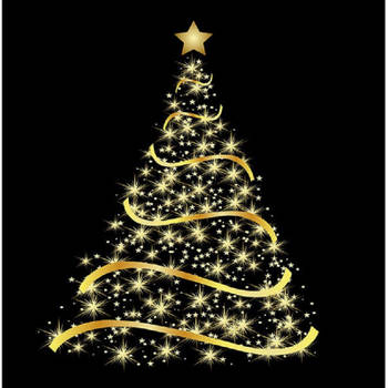40x Kerstservetten met gouden kerstboom zwart 33 cm - Feestservetten