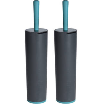 2x Wc-borstels met antraciet grijze houder van kunststof 42 cm - Toiletborstels