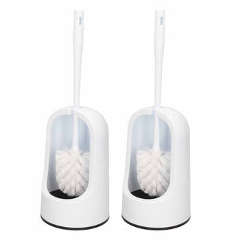 2x Toiletborstels/wc-borstels met houder wit kunststof 40 cm - Toiletborstels