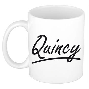 Quincy voornaam kado beker / mok sierlijke letters - gepersonaliseerde mok met naam - Naam mokken