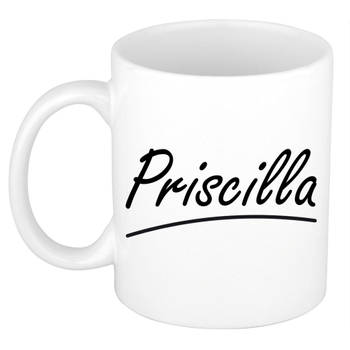 Priscilla voornaam kado beker / mok sierlijke letters - gepersonaliseerde mok met naam - Naam mokken