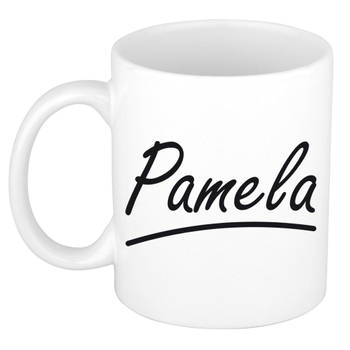 Pamela voornaam kado beker / mok sierlijke letters - gepersonaliseerde mok met naam - Naam mokken
