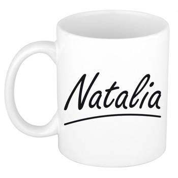 Natalia voornaam kado beker / mok sierlijke letters - gepersonaliseerde mok met naam - Naam mokken