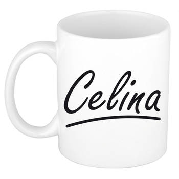 Celina voornaam kado beker / mok sierlijke letters - gepersonaliseerde mok met naam - Naam mokken