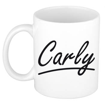 Carly voornaam kado beker / mok sierlijke letters - gepersonaliseerde mok met naam - Naam mokken