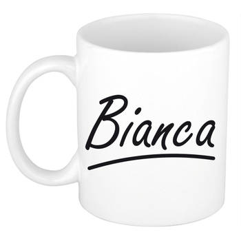 Bianca voornaam kado beker / mok sierlijke letters - gepersonaliseerde mok met naam - Naam mokken
