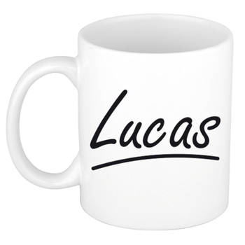 Lucas voornaam kado beker / mok sierlijke letters - gepersonaliseerde mok met naam - Naam mokken