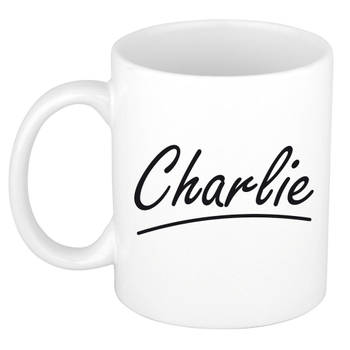 Charlie voornaam kado beker / mok sierlijke letters - gepersonaliseerde mok met naam - Naam mokken