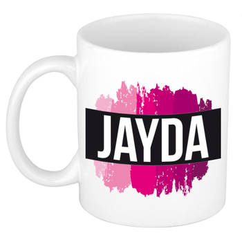 Jayda naam / voornaam kado beker / mok roze verfstrepen - Gepersonaliseerde mok met naam - Naam mokken