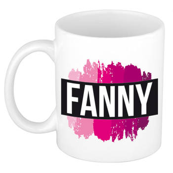Fanny naam / voornaam kado beker / mok roze verfstrepen - Gepersonaliseerde mok met naam - Naam mokken