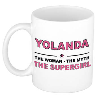 Naam cadeau mok/ beker Yolanda The woman, The myth the supergirl 300 ml - Naam mokken
