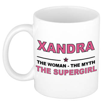 Naam cadeau mok/ beker Xandra The woman, The myth the supergirl 300 ml - Naam mokken
