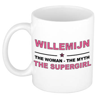 Naam cadeau mok/ beker Willemijn The woman, The myth the supergirl 300 ml - Naam mokken