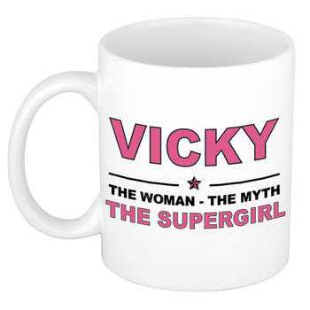 Naam cadeau mok/ beker Vicky The woman, The myth the supergirl 300 ml - Naam mokken