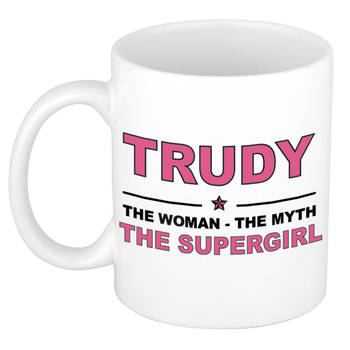 Naam cadeau mok/ beker Trudy The woman, The myth the supergirl 300 ml - Naam mokken