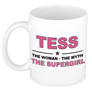 Naam cadeau mok/ beker Tess The woman, The myth the supergirl 300 ml - Naam mokken