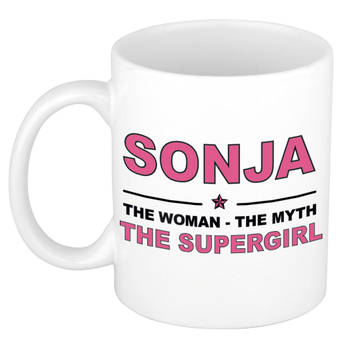Naam cadeau mok/ beker Sonja The woman, The myth the supergirl 300 ml - Naam mokken
