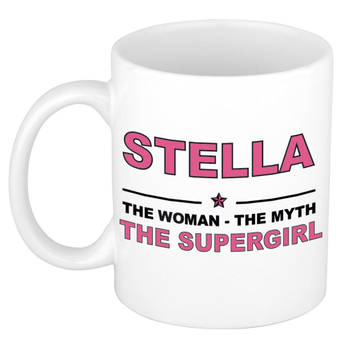 Naam cadeau mok/ beker Stella The woman, The myth the supergirl 300 ml - Naam mokken