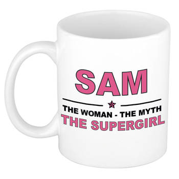 Naam cadeau mok/ beker Sam The woman, The myth the supergirl 300 ml - Naam mokken