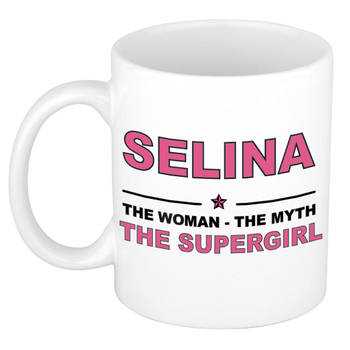 Naam cadeau mok/ beker Selina The woman, The myth the supergirl 300 ml - Naam mokken