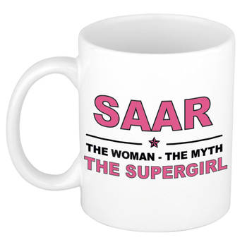 Naam cadeau mok/ beker Saar The woman, The myth the supergirl 300 ml - Naam mokken
