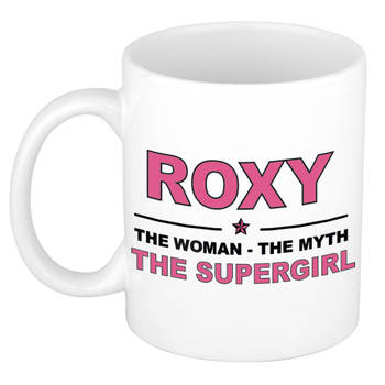 Naam cadeau mok/ beker Roxy The woman, The myth the supergirl 300 ml - Naam mokken
