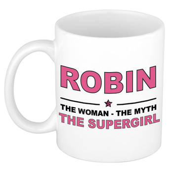 Naam cadeau mok/ beker Robin The woman, The myth the supergirl 300 ml - Naam mokken