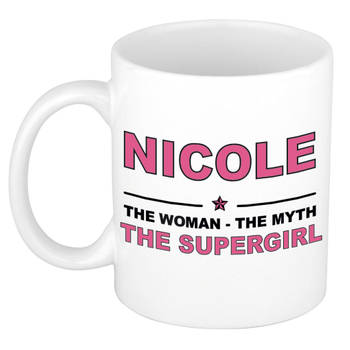Naam cadeau mok/ beker Nicole The woman, The myth the supergirl 300 ml - Naam mokken