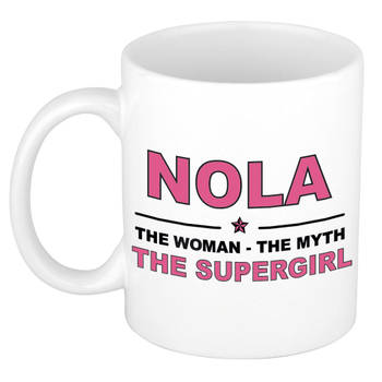 Naam cadeau mok/ beker Nola The woman, The myth the supergirl 300 ml - Naam mokken