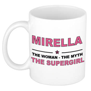 Naam cadeau mok/ beker Mirella The woman, The myth the supergirl 300 ml - Naam mokken