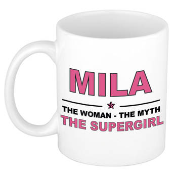 Naam cadeau mok/ beker Mila The woman, The myth the supergirl 300 ml - Naam mokken