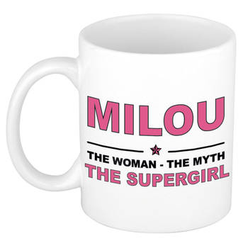 Naam cadeau mok/ beker Milou The woman, The myth the supergirl 300 ml - Naam mokken