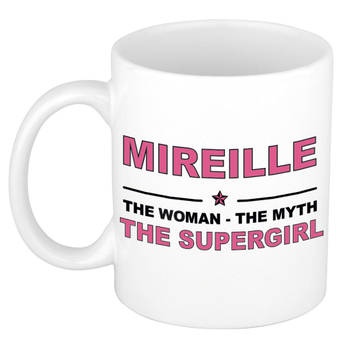 Naam cadeau mok/ beker Mireille The woman, The myth the supergirl 300 ml - Naam mokken