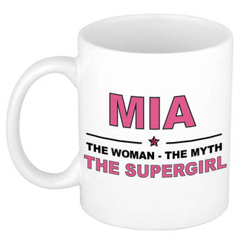 Naam cadeau mok/ beker Mia The woman, The myth the supergirl 300 ml - Naam mokken