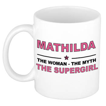 Naam cadeau mok/ beker Mathilda The woman, The myth the supergirl 300 ml - Naam mokken
