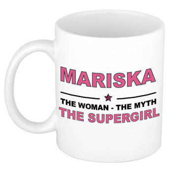 Naam cadeau mok/ beker Mariska The woman, The myth the supergirl 300 ml - Naam mokken