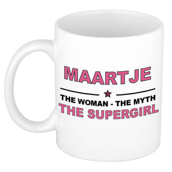 Naam cadeau mok/ beker Maartje The woman, The myth the supergirl 300 ml - Naam mokken