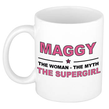 Naam cadeau mok/ beker Maggy The woman, The myth the supergirl 300 ml - Naam mokken