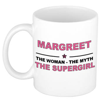 Naam cadeau mok/ beker Margreet The woman, The myth the supergirl 300 ml - Naam mokken