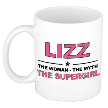 Naam cadeau mok/ beker Lizz The woman, The myth the supergirl 300 ml - Naam mokken