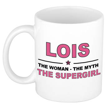 Naam cadeau mok/ beker Lois The woman, The myth the supergirl 300 ml - Naam mokken