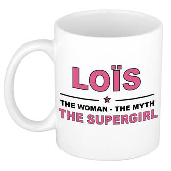 Naam cadeau mok/ beker Lois The woman, The myth the supergirl 300 ml - Naam mokken