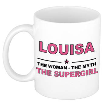 Naam cadeau mok/ beker Louisa The woman, The myth the supergirl 300 ml - Naam mokken