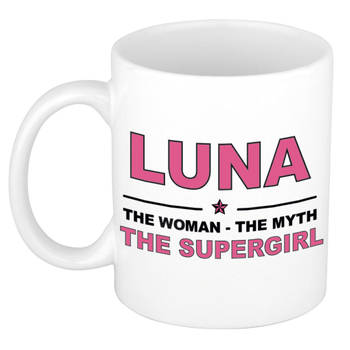 Naam cadeau mok/ beker Luna The woman, The myth the supergirl 300 ml - Naam mokken
