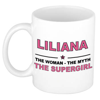 Naam cadeau mok/ beker Liliana The woman, The myth the supergirl 300 ml - Naam mokken