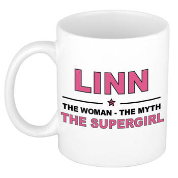 Naam cadeau mok/ beker Linn The woman, The myth the supergirl 300 ml - Naam mokken
