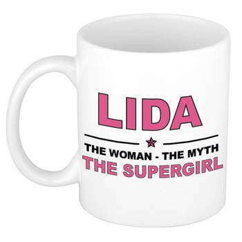 Naam cadeau mok/ beker Lida The woman, The myth the supergirl 300 ml - Naam mokken