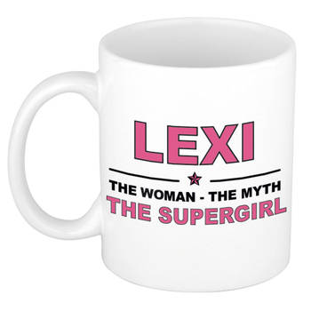 Naam cadeau mok/ beker Lexi The woman, The myth the supergirl 300 ml - Naam mokken