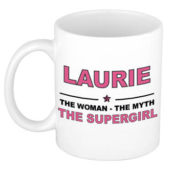 Naam cadeau mok/ beker Laurie The woman, The myth the supergirl 300 ml - Naam mokken